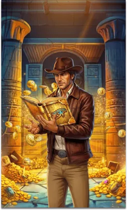 Slot-Cover mit Abenteurer und Goldschatz